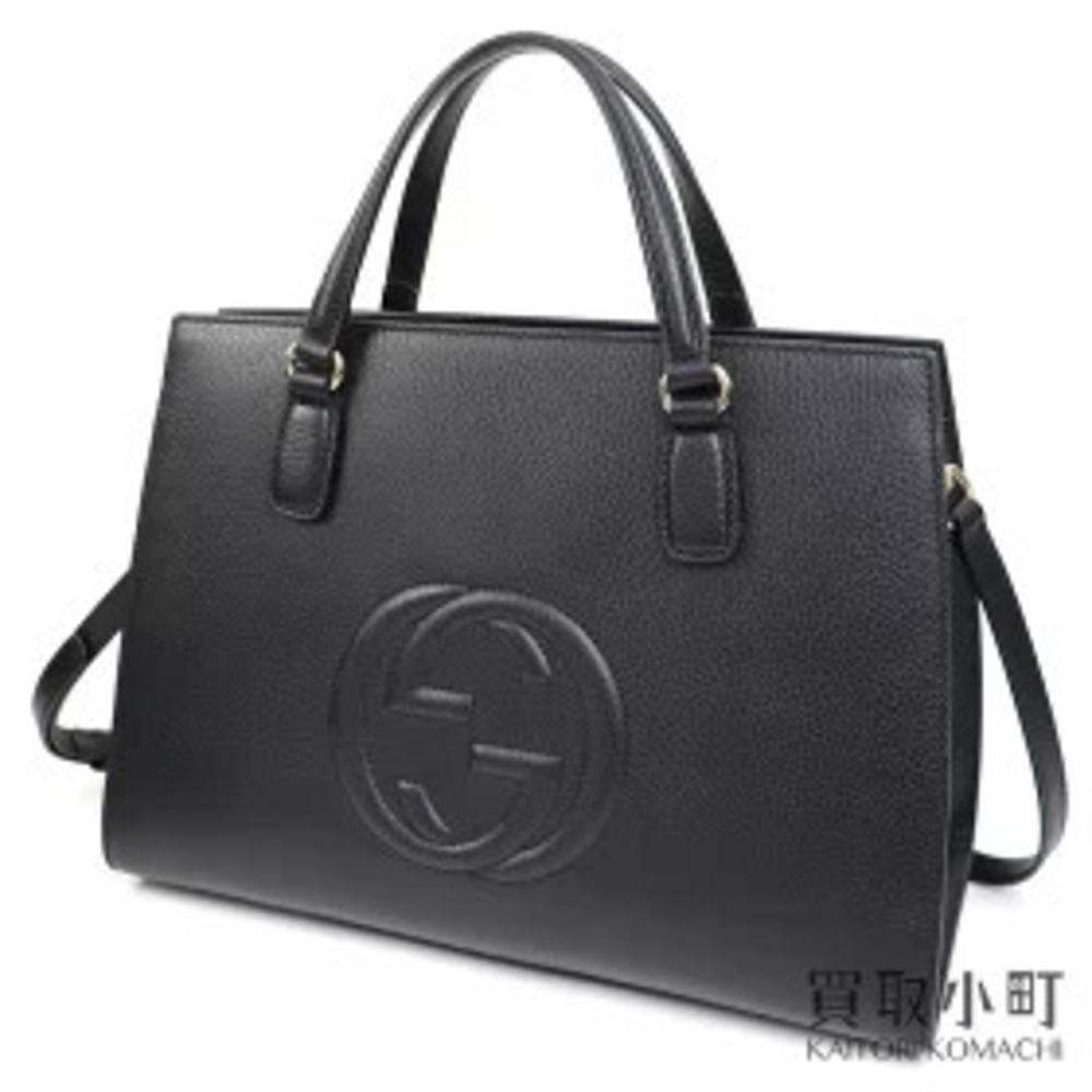 Gucci Soho Leather Top Handle Bag Black Calfskin Interlocking GG Shoulder